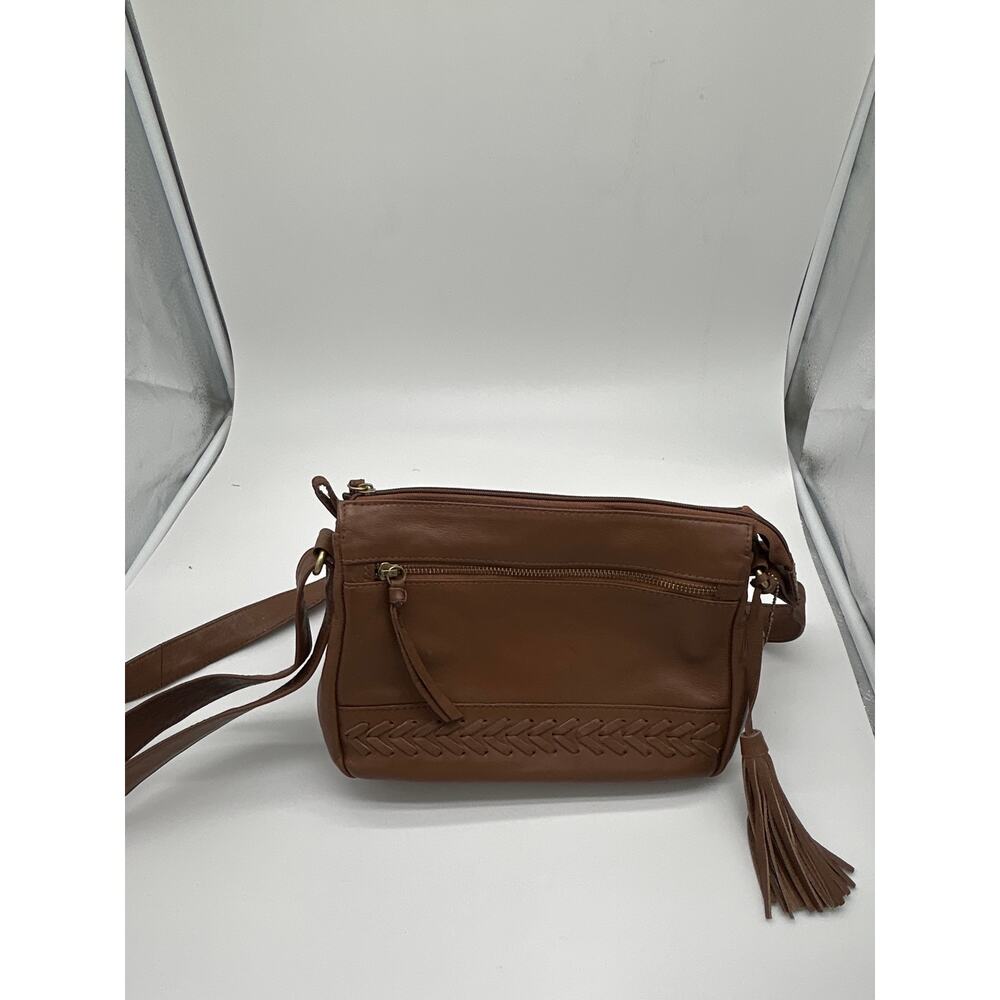 Great American Leather Works Brown Genuine Leather Crossbody Bag Tassel Woven